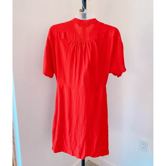 Zara Short Sleeve Red Button Up Tie Front Short Dress Size Small - Picture 2 of 2
